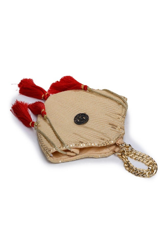 ATHZ Ethnic Handbags for Women Golden Sequin Work potli bags Having Golden Chain Handle Handcrafted bags and purses - Image 4